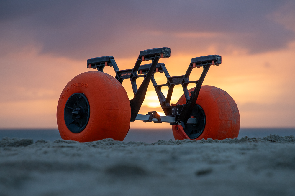 YakAttack Bunkster Kayak Cart with sand tires for use at the beach
