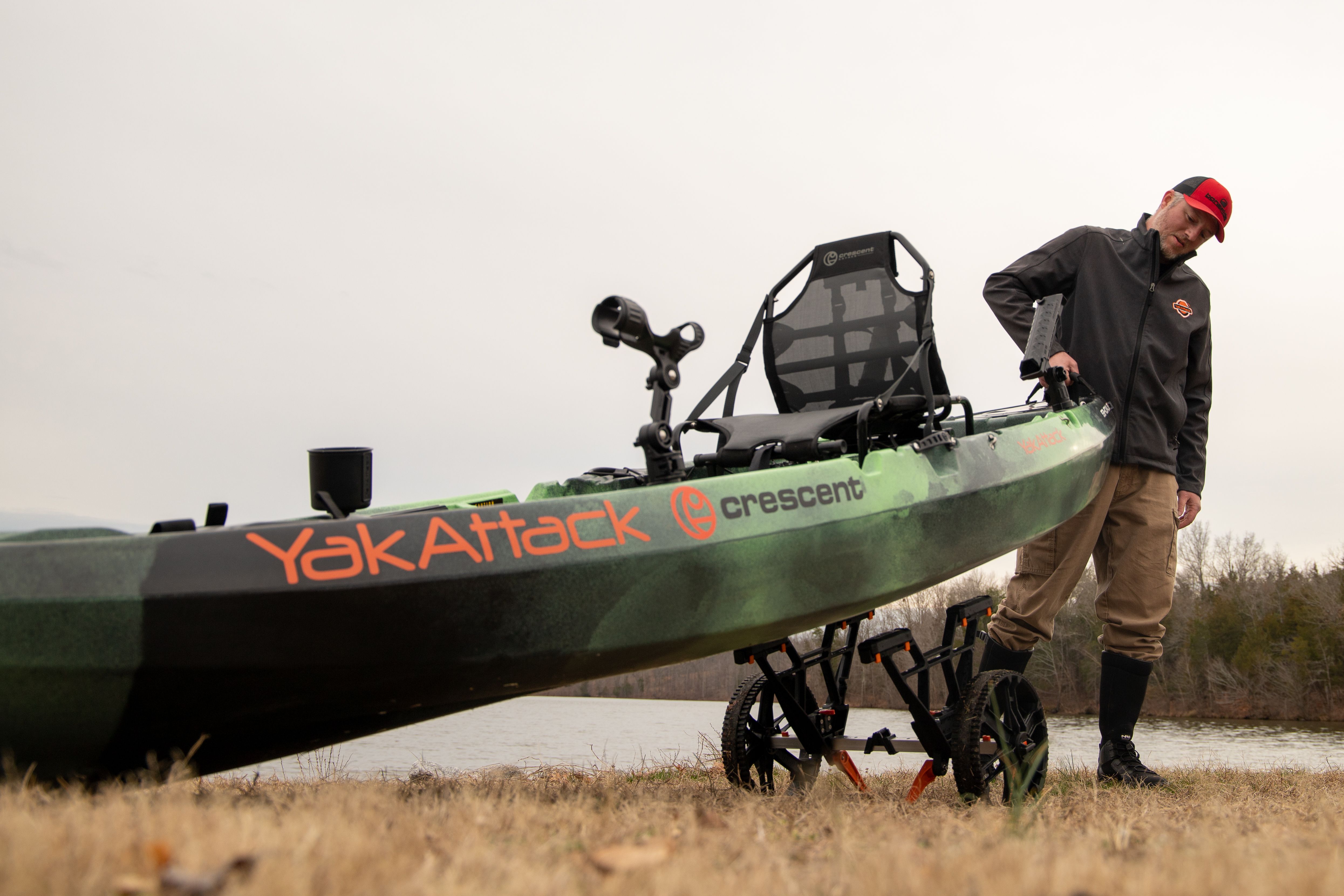 YakAttack TowNStow Bunkster kayak cart with Crescent Shoalie SF
