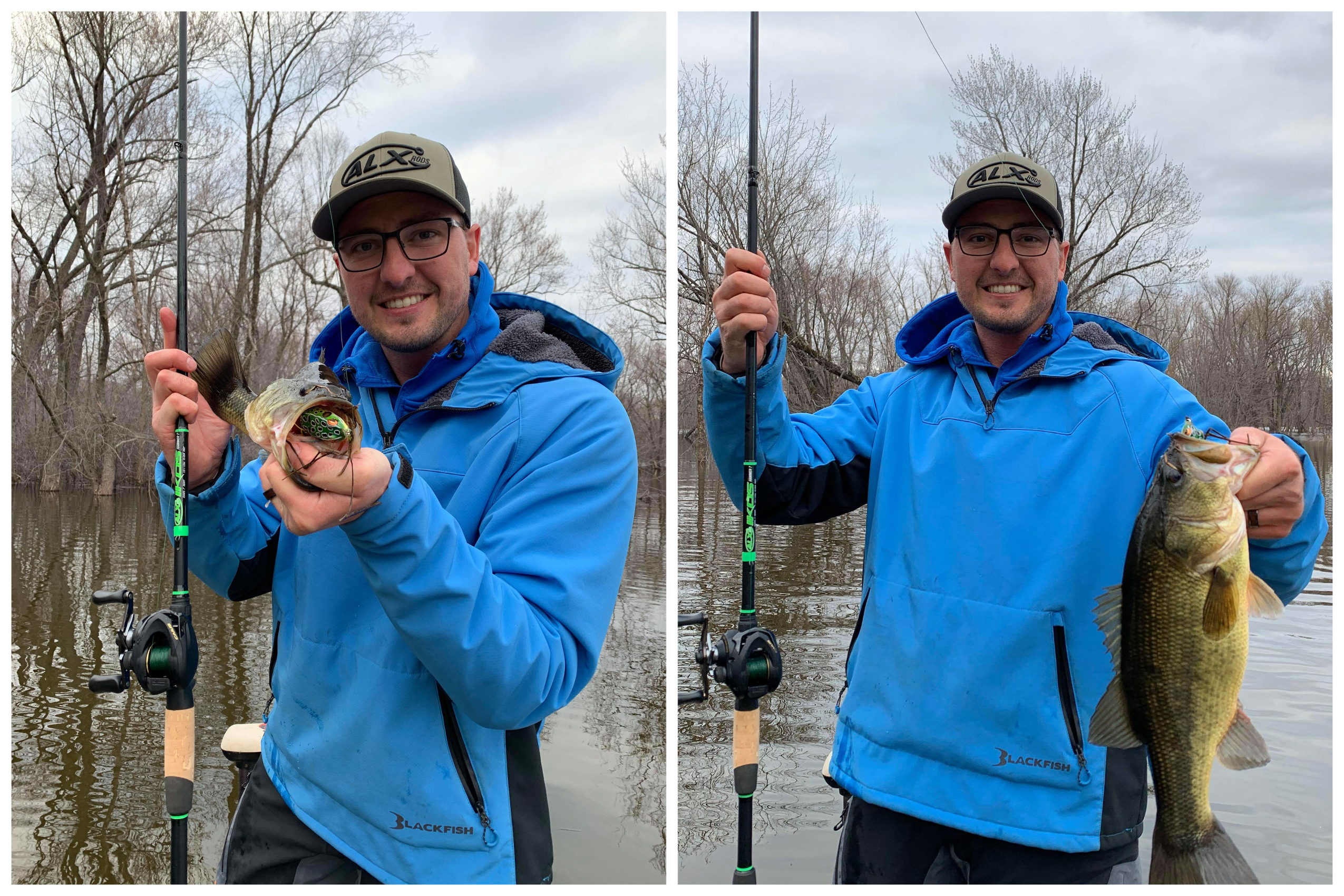 bass caught on a top water frog