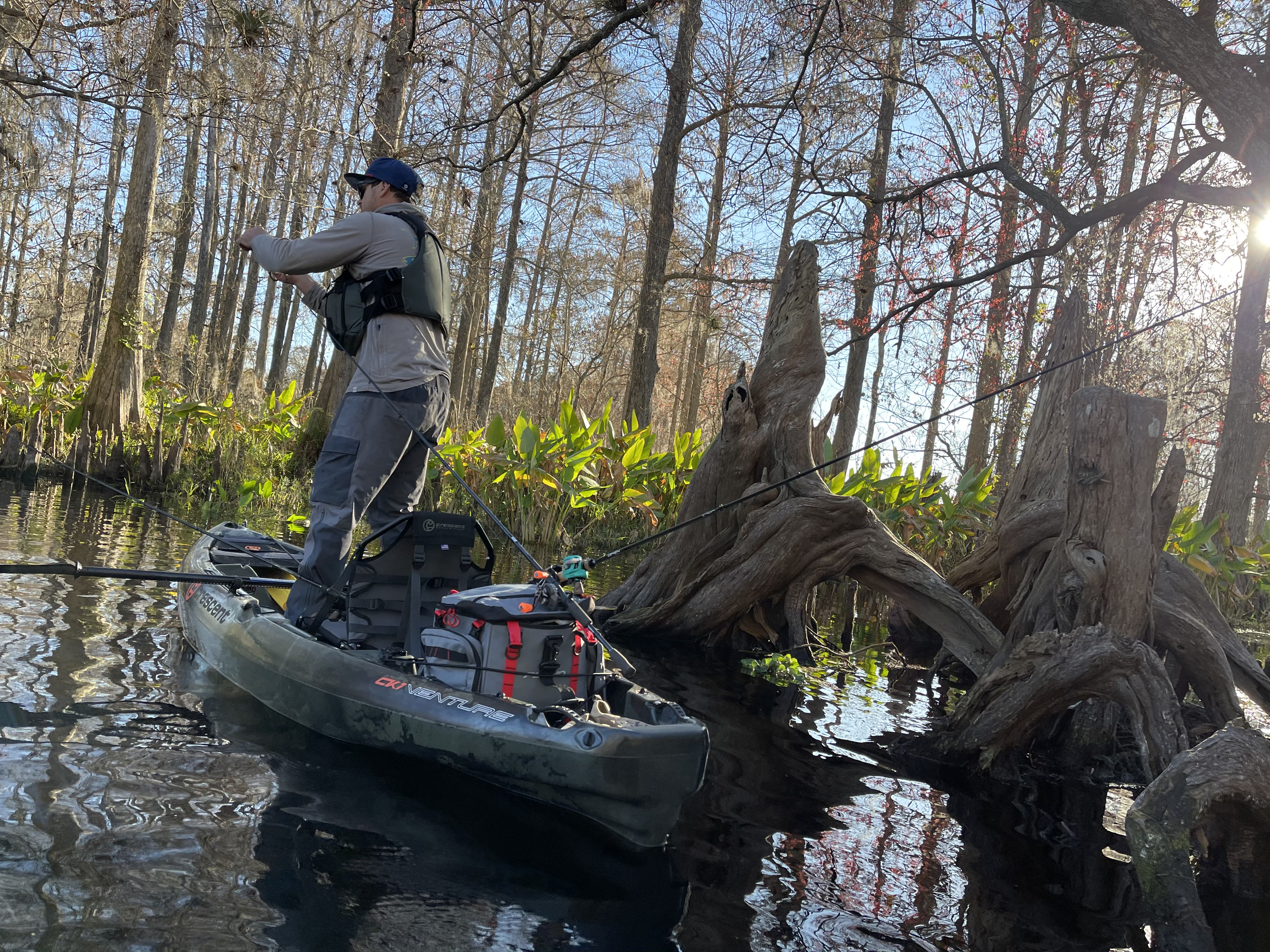 Drew Gregory Standing in the Crescent CK1 Venture Fishing Kayak