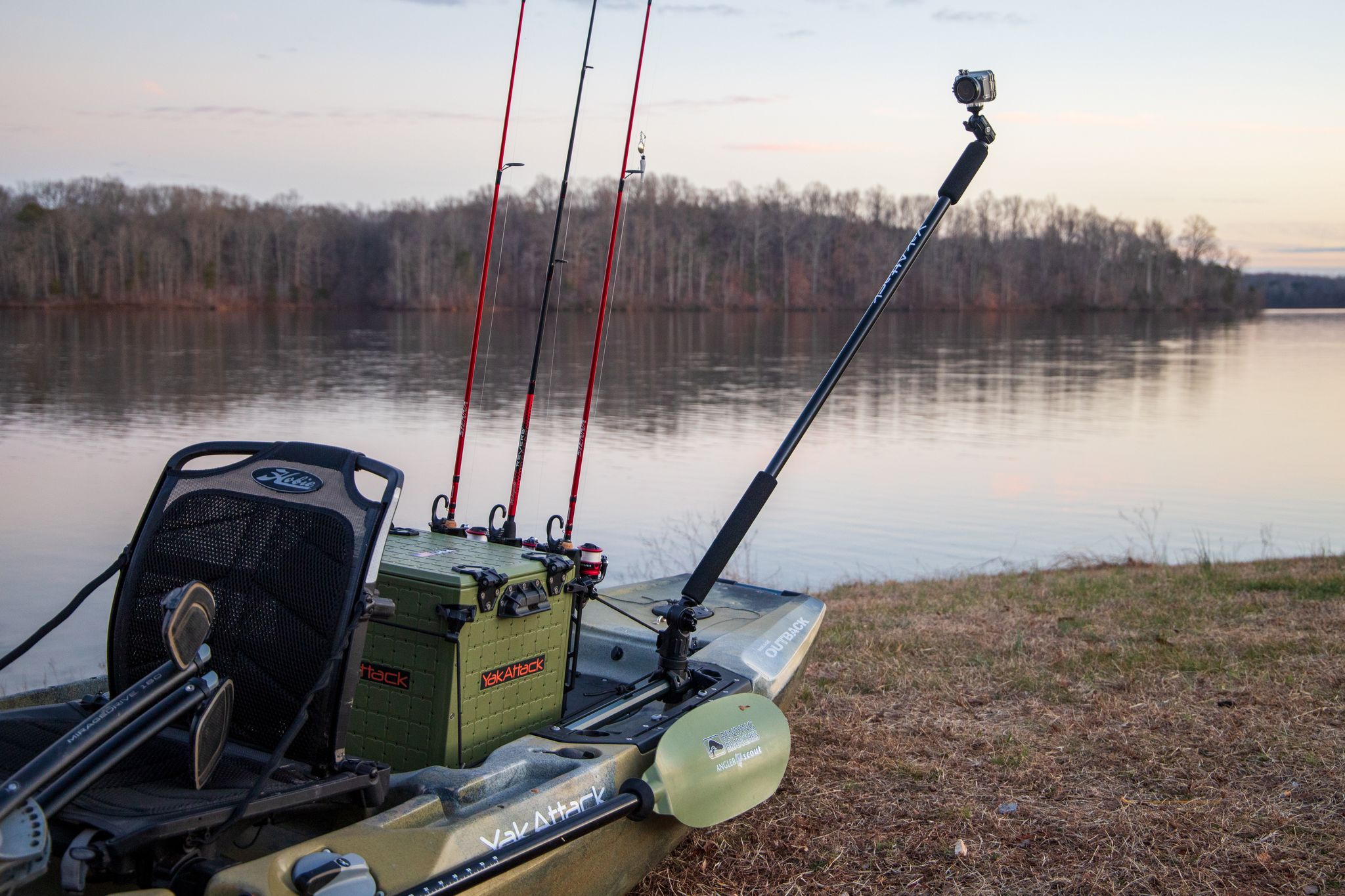 Hobie Outback fishing kayak hrail mount with gopro mount