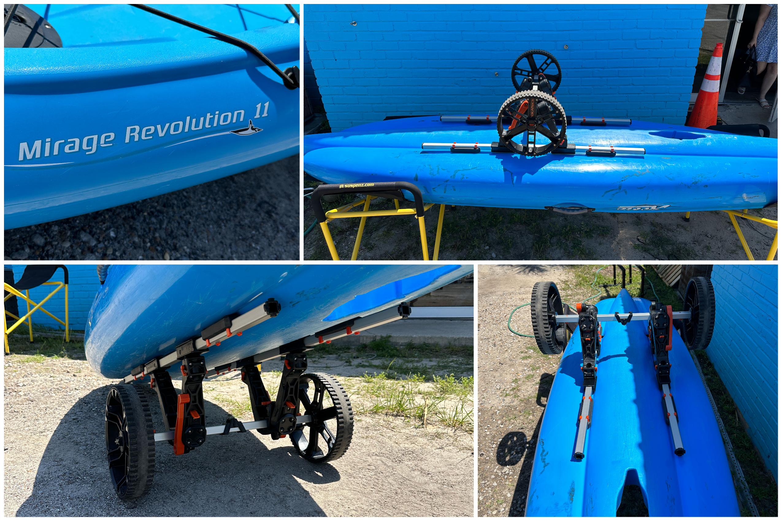 Hobie Revolution 11 with YakAttack TowNStow BarCart Kayak Cart