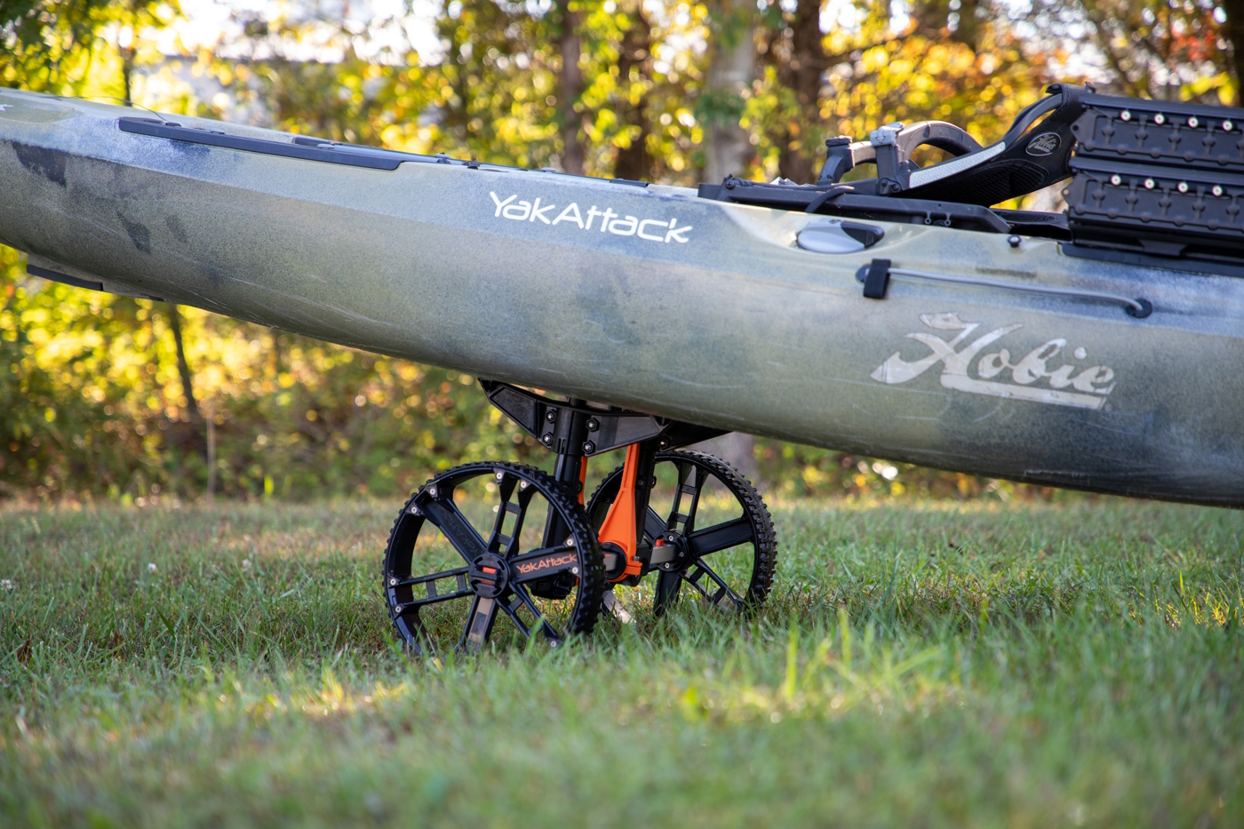 Hobie fishing kayak with scupper cart