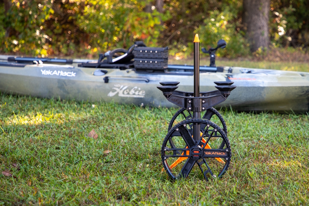 YakAttack Scupper Cart with Hobie Kayak Outback fishing kayak