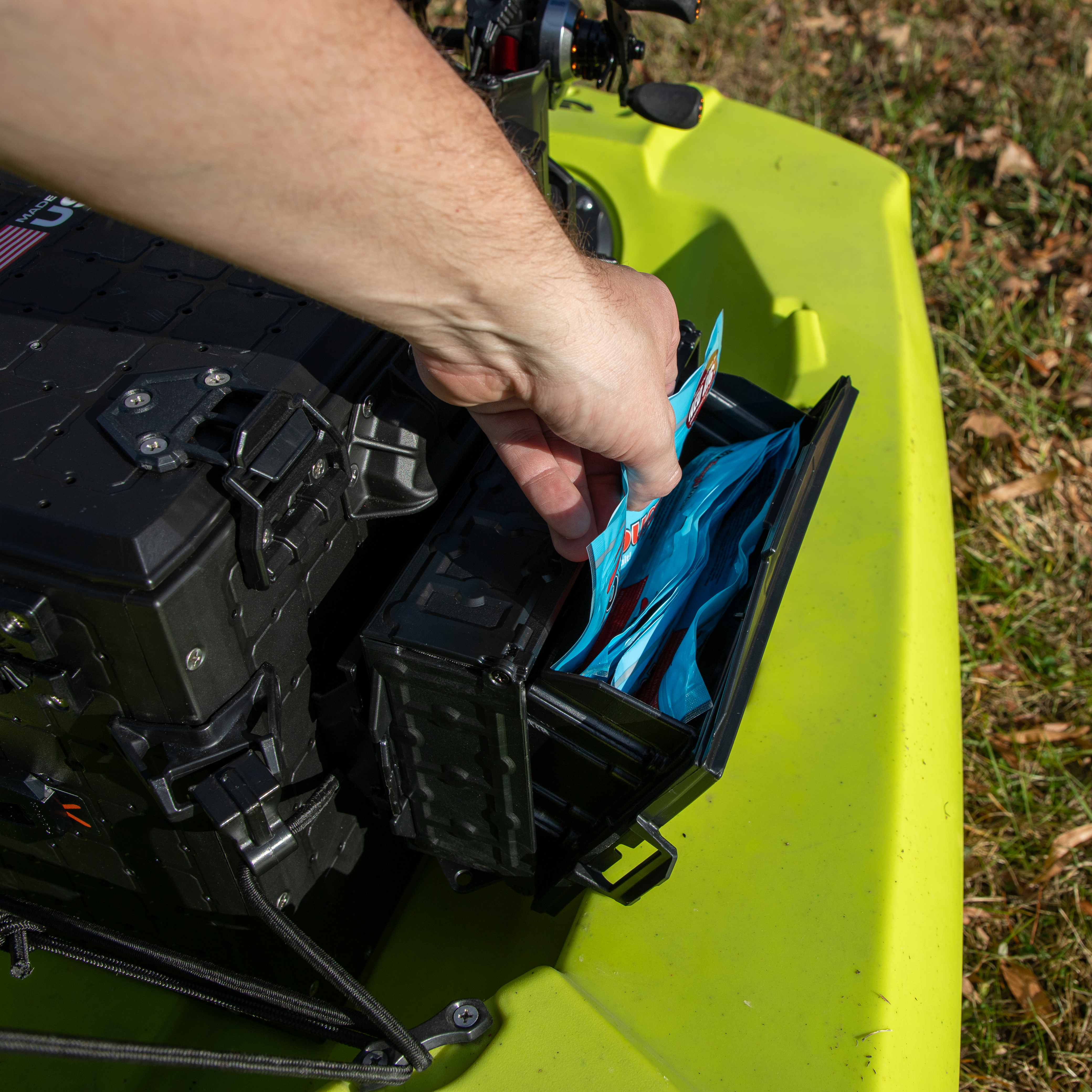 TrackPak with PicPocket QuickDraw Upgrade on the yakattack kayak fishing crate