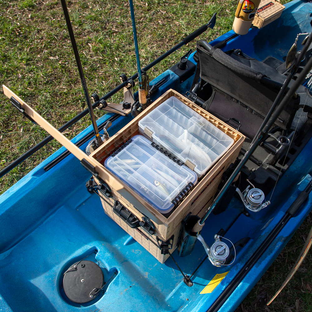 YakAttack ShortStak Kayak fishing crate update kit with 13x16 Desert Sand BlackPak Pro