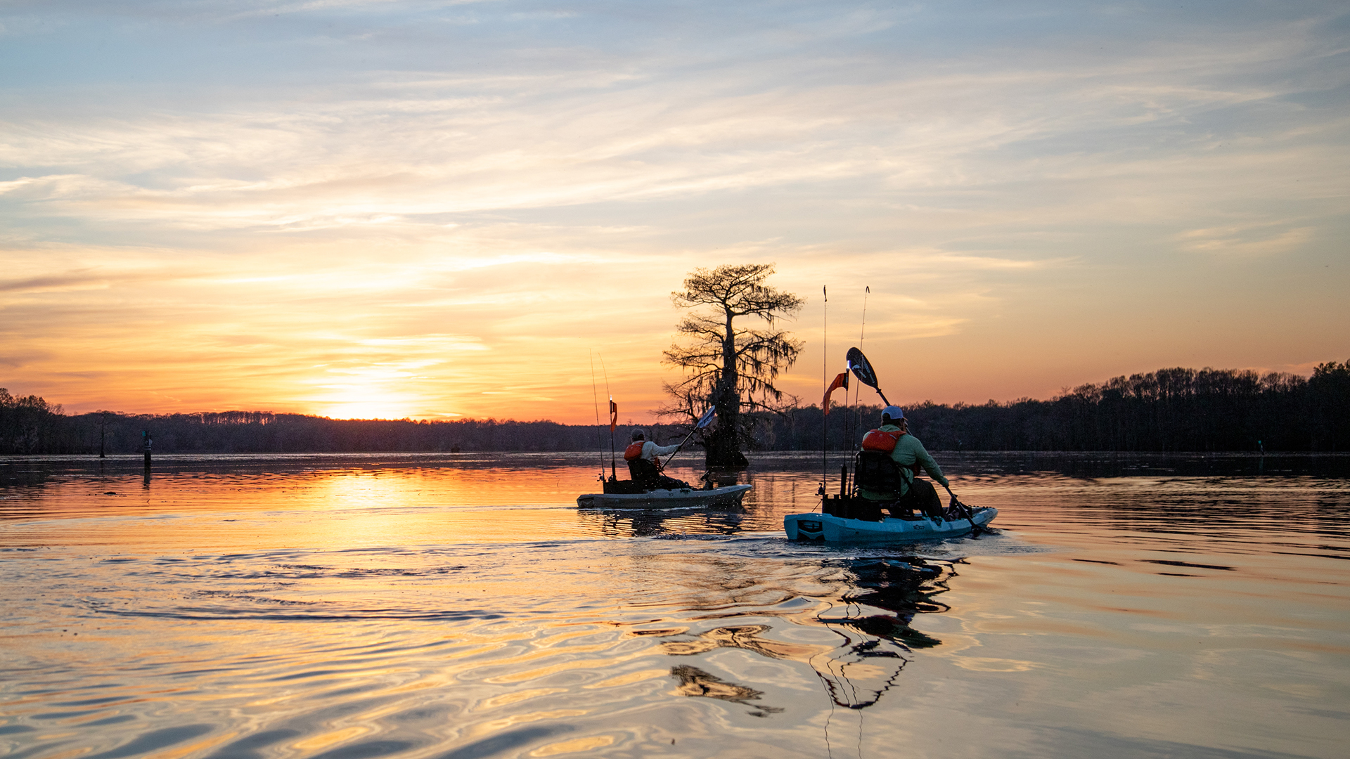 Sunset after kayak fishing Lake Caddo