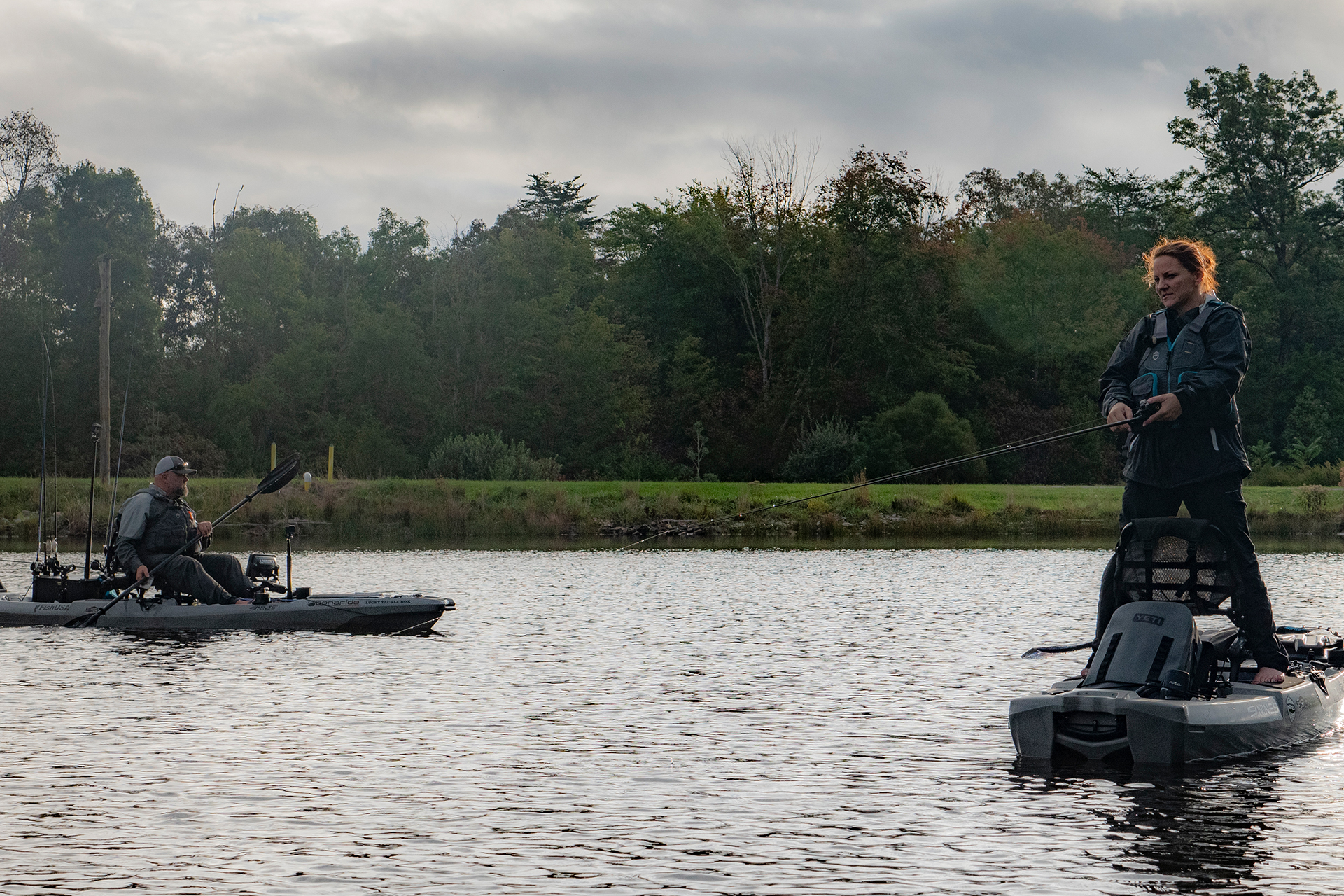 Chad and Kristie fish from their Bonafide Kayaks on Long Branch Lakes in TN