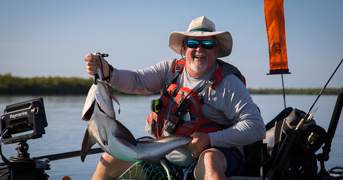 Jim Sammons with a cobia from his jackson kayak