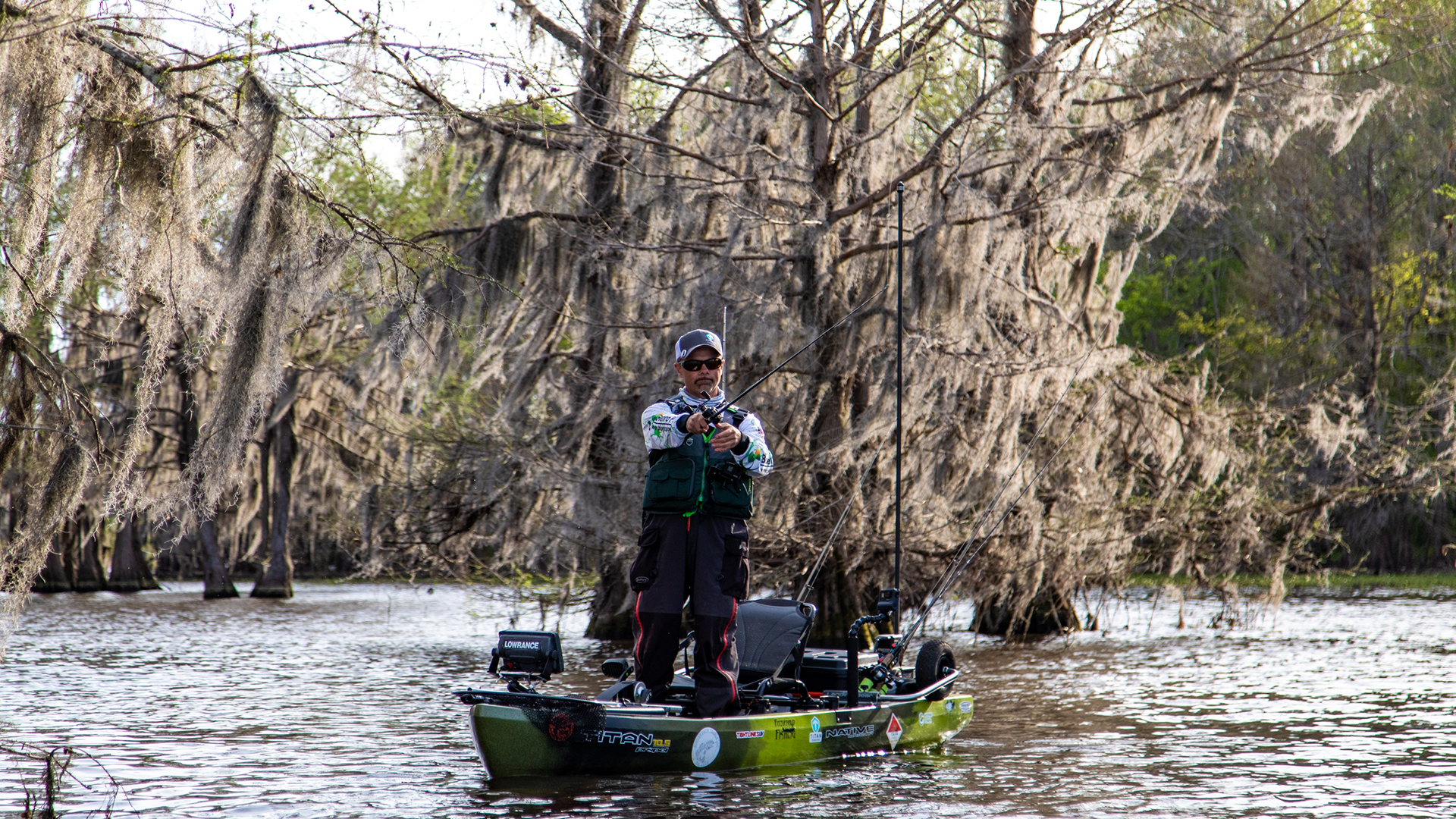 Mike Elsea on Lake Caddo in his Native Titan Fishing Kayak