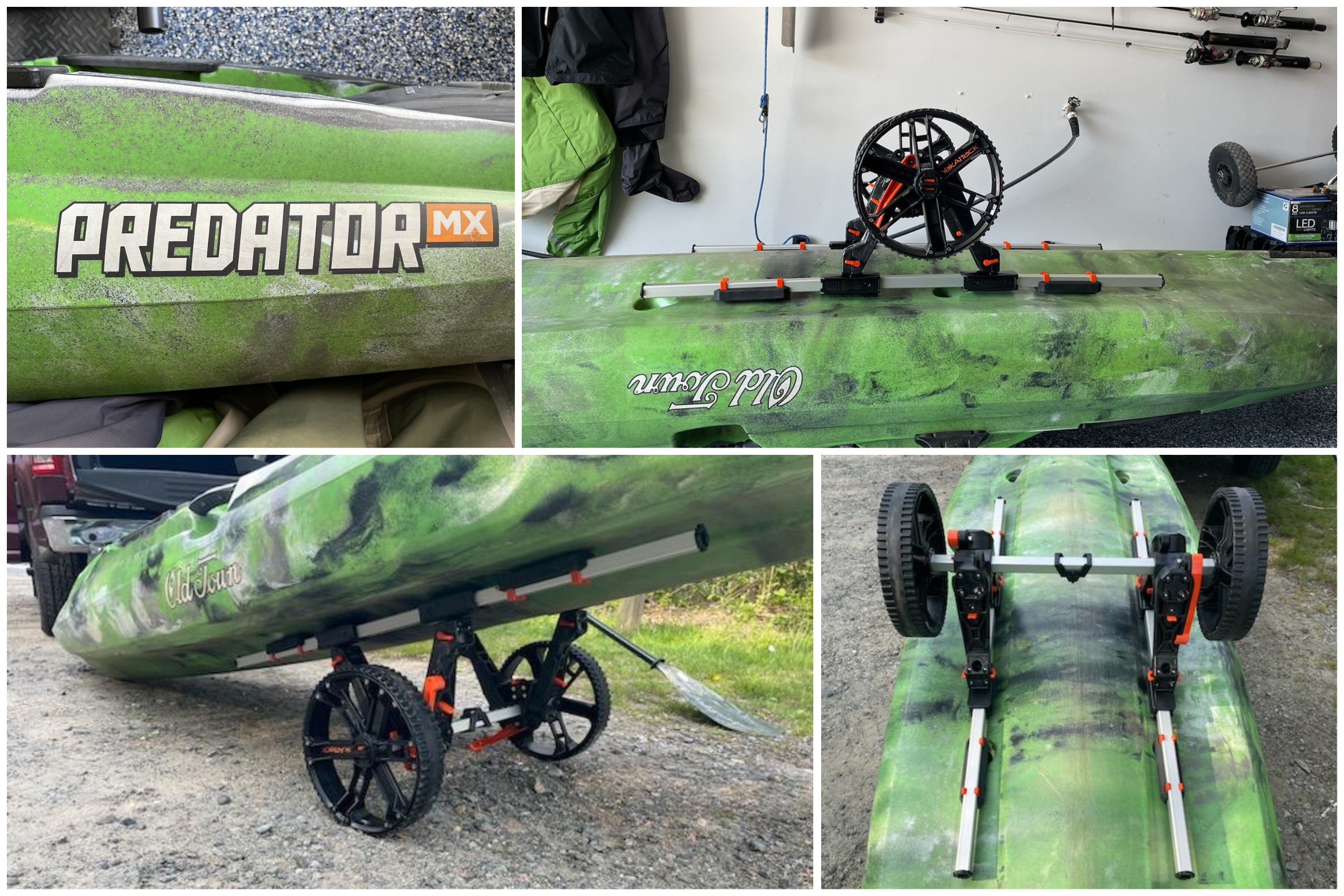 Old Town Predator MX with YakAttack TowNStow BarCart Kayak Cart