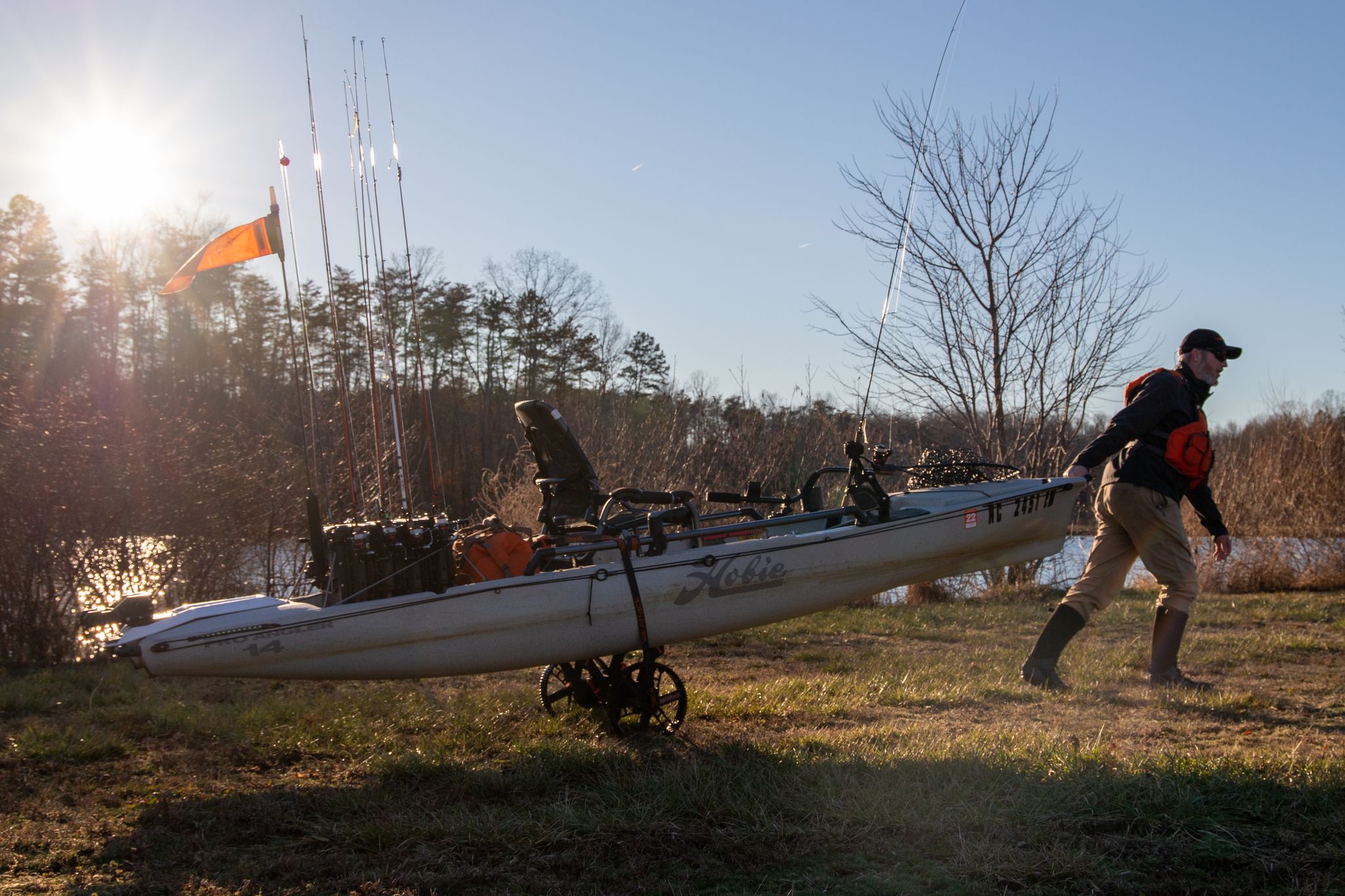 YakAttack TowNStow BarCart kayak cart with Hobie Pro Angler 14