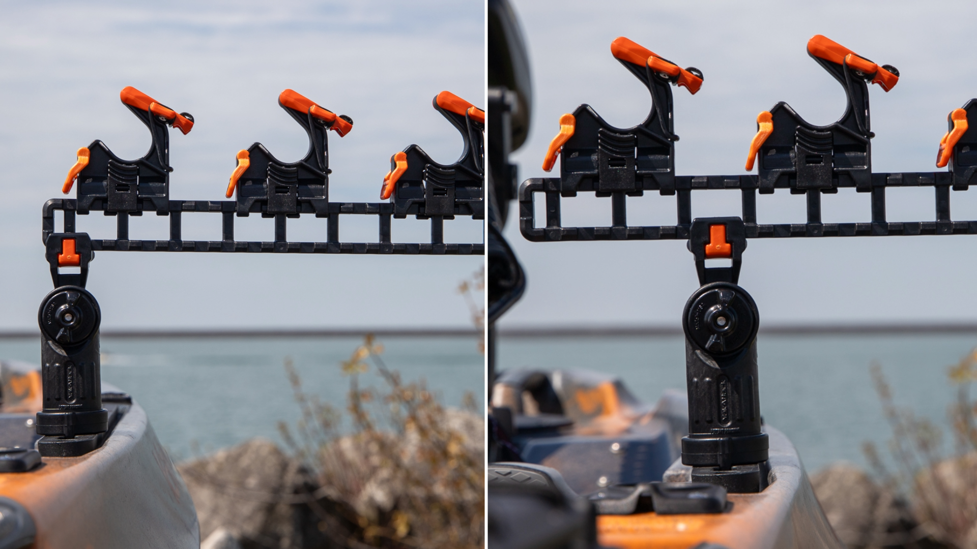 Sidestage pro horizontal rod management for fishing kayaks