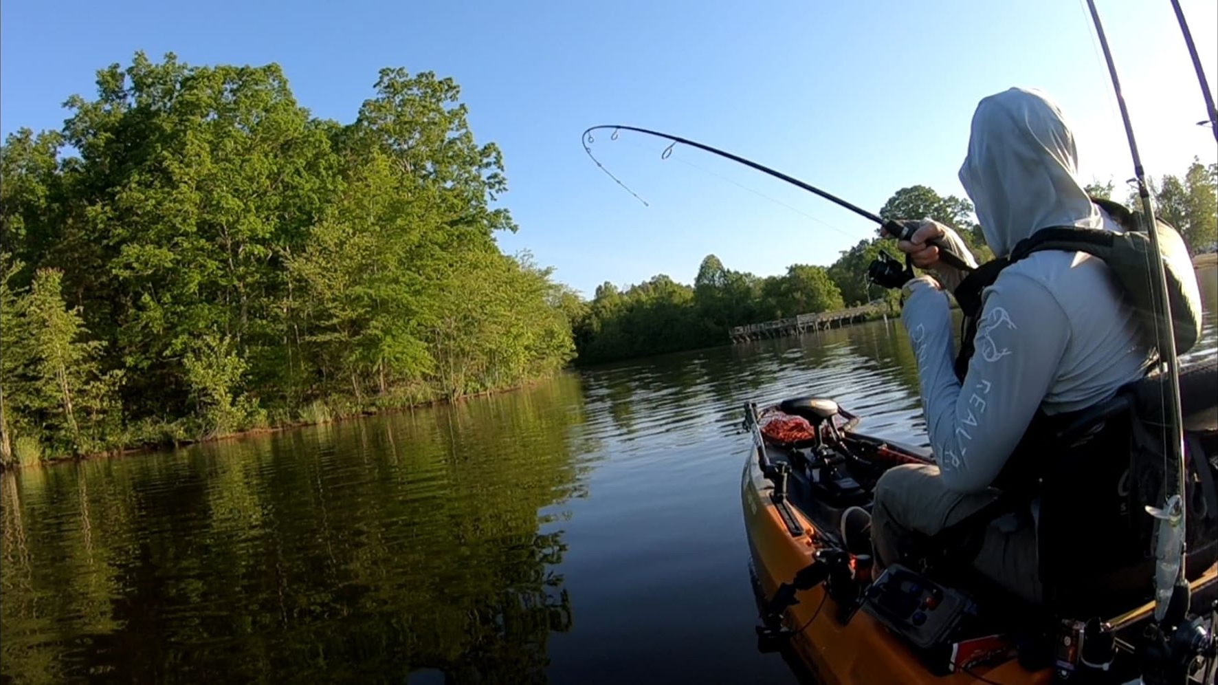 Casey Reed catching the winning fish of the 2020 YakAttack Kayak Fishing Tournament