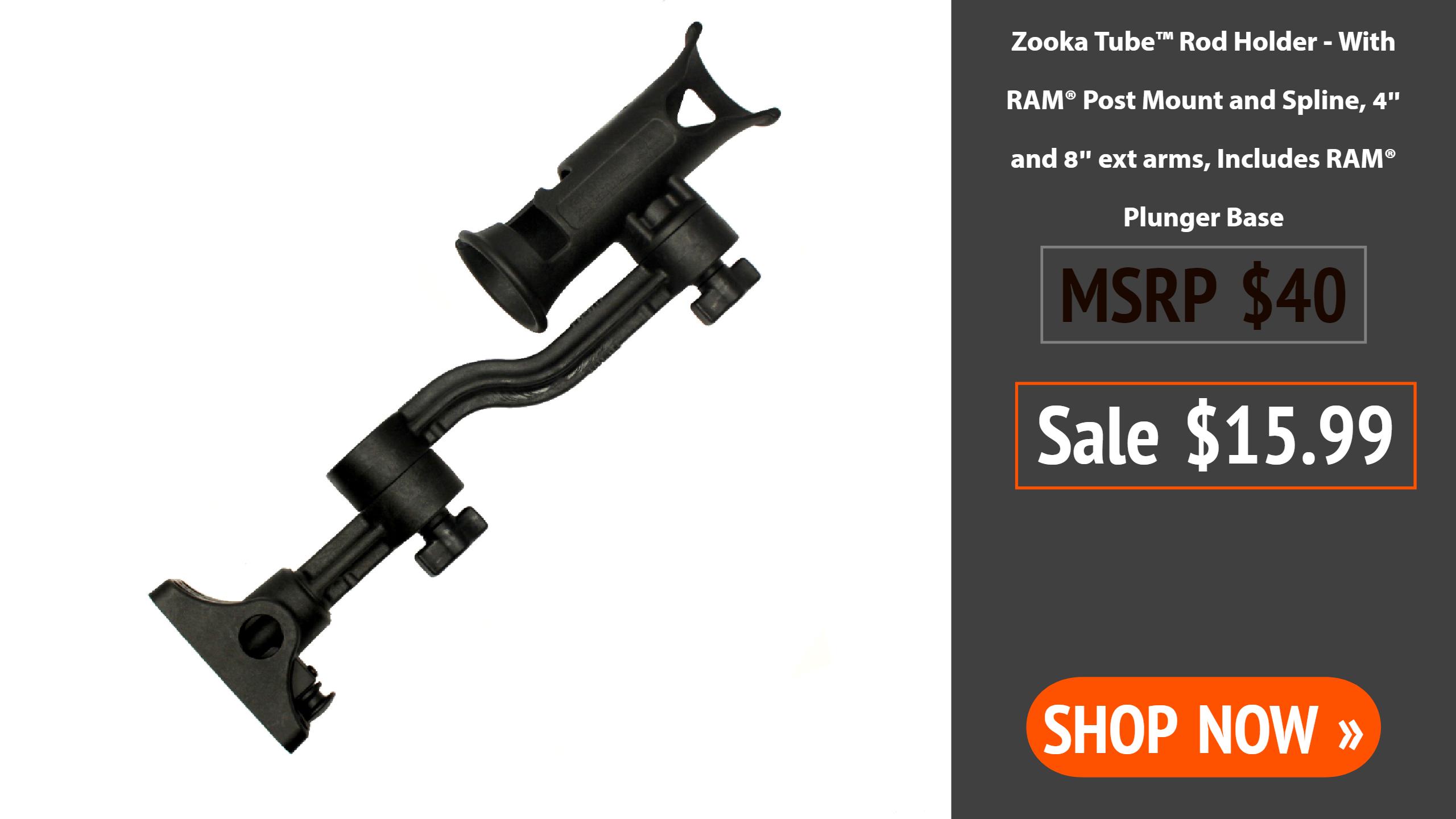 YakAttack Black Friday Blowout Sale Zooka Tube Kayak Fishing Rod Holder with Extension Arms and Plunger Base
